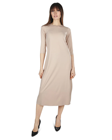 Me Moi CSP504-48 Nude Bonded 3/4 Sleeve Shell Dress 48" myselflingerie.com